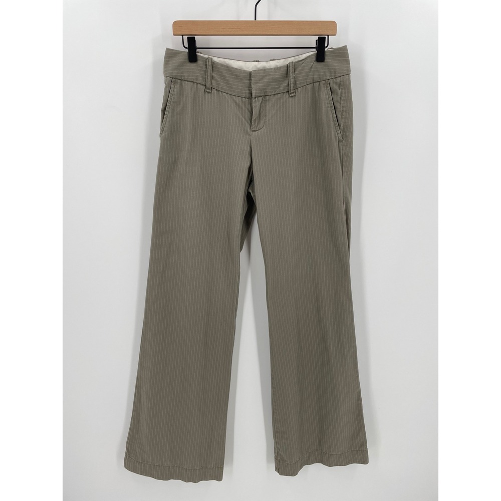 Gap 2006 Y2K Pinstripe Wide Leg Pants Low Rise Womens 6 Academia Olive Khaki